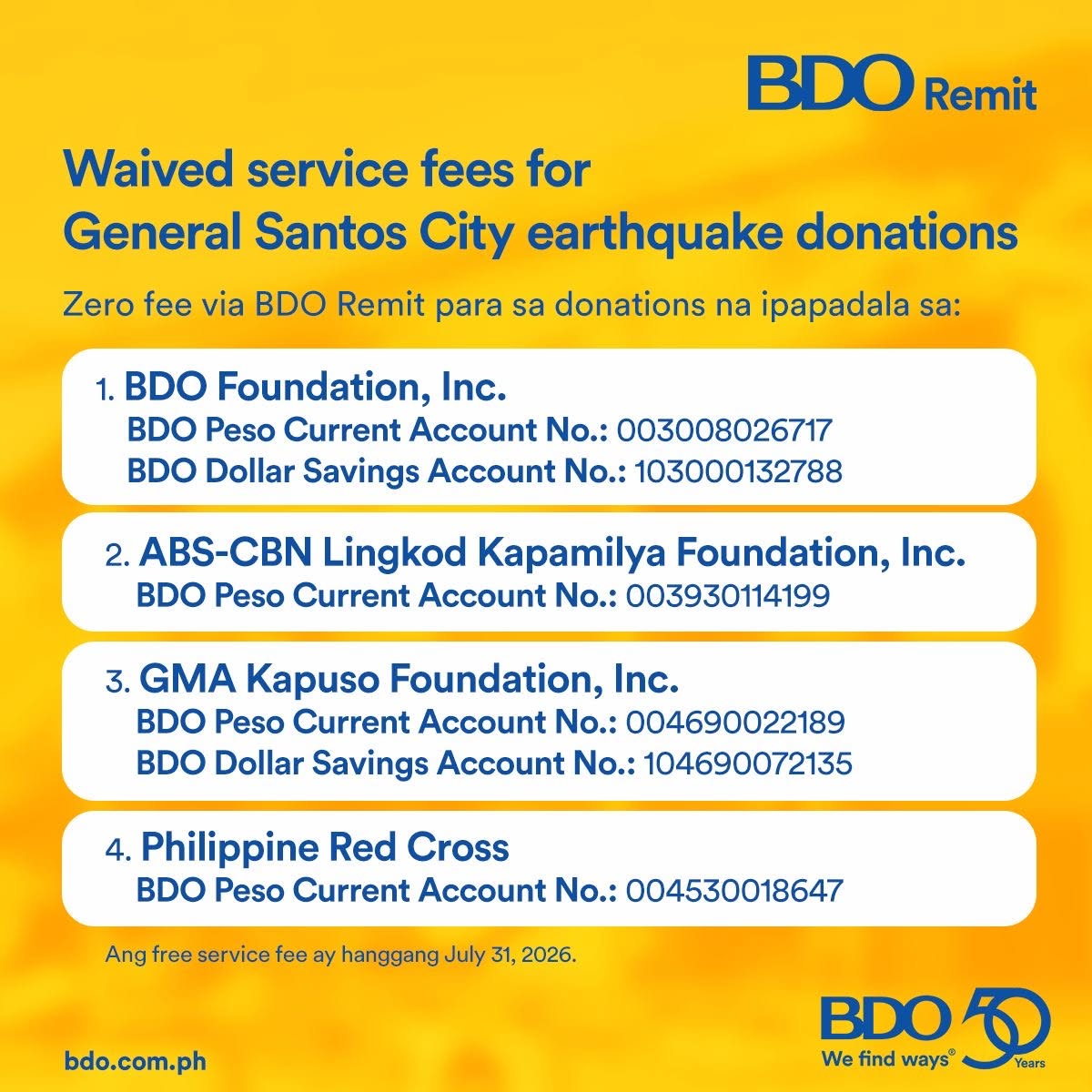 Waived remittance BDO