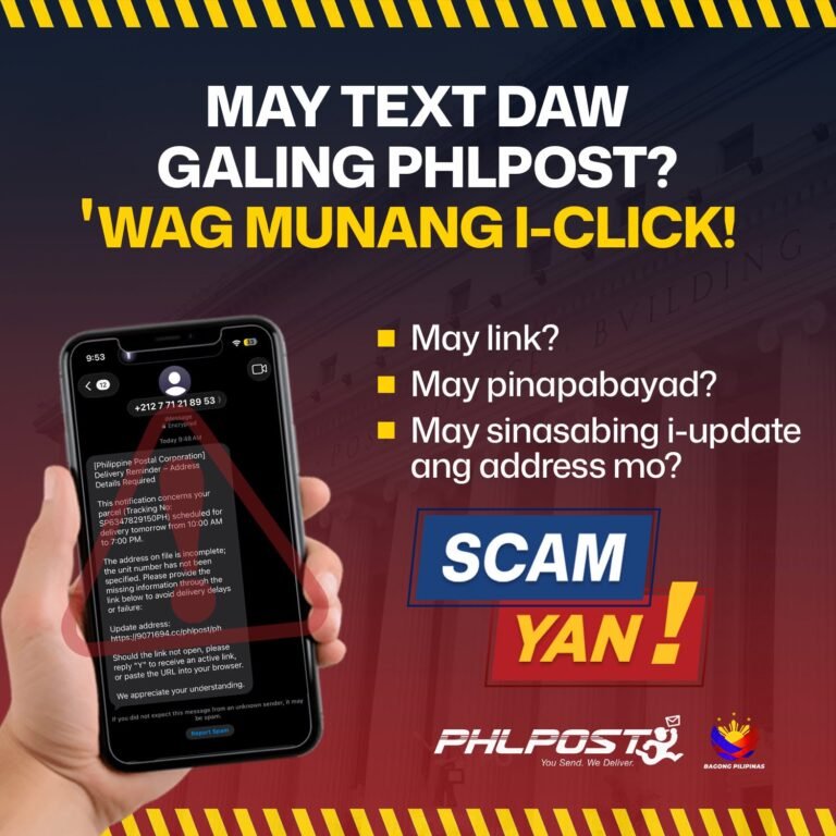 PHLPOST WARNS PUBLIC ON ONLINE TEXT SCAM
