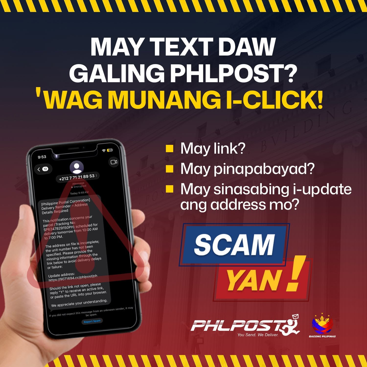PHLPOST WARNS PUBLIC ON ONLINE TEXT SCAM